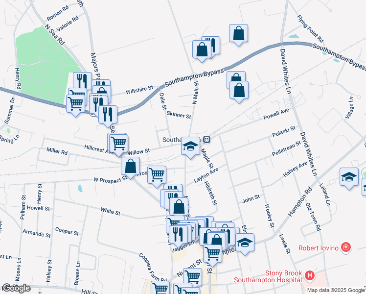map of restaurants, bars, coffee shops, grocery stores, and more near 10 Willow Street in Southampton