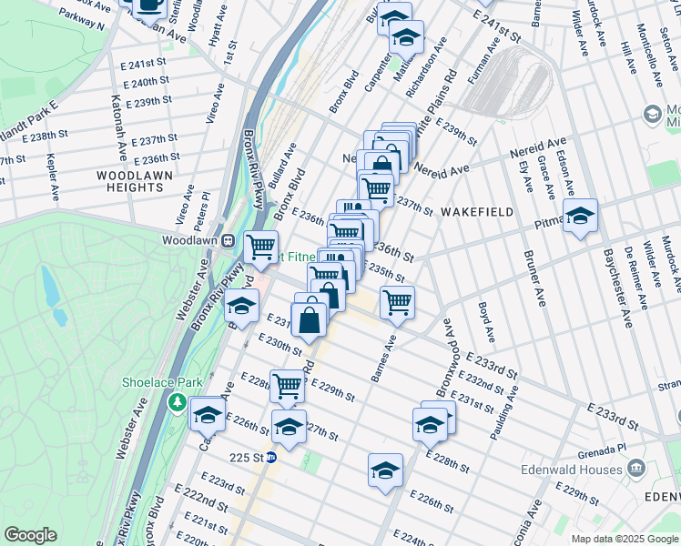 map of restaurants, bars, coffee shops, grocery stores, and more near in The Bronx