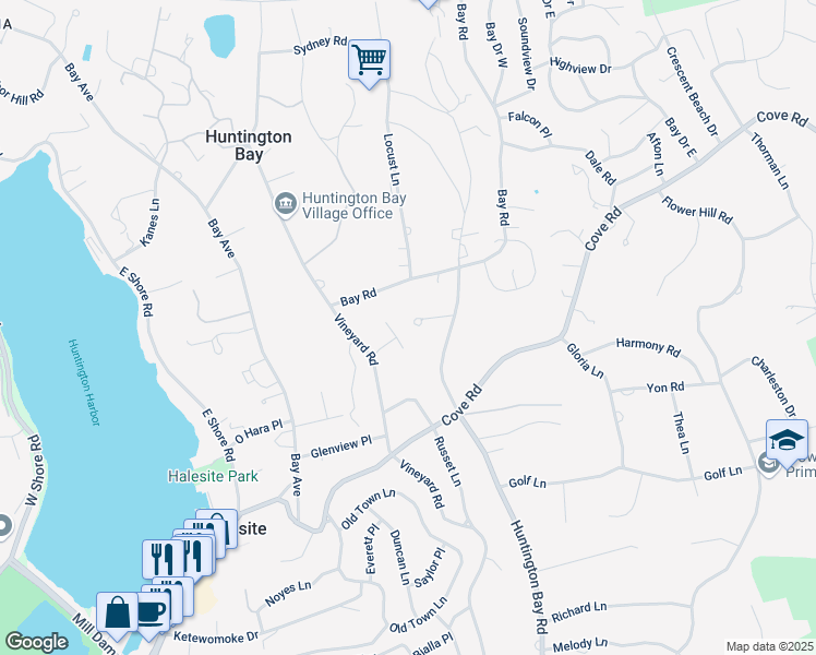 map of restaurants, bars, coffee shops, grocery stores, and more near 9 Chuck Hollow Court in Halesite