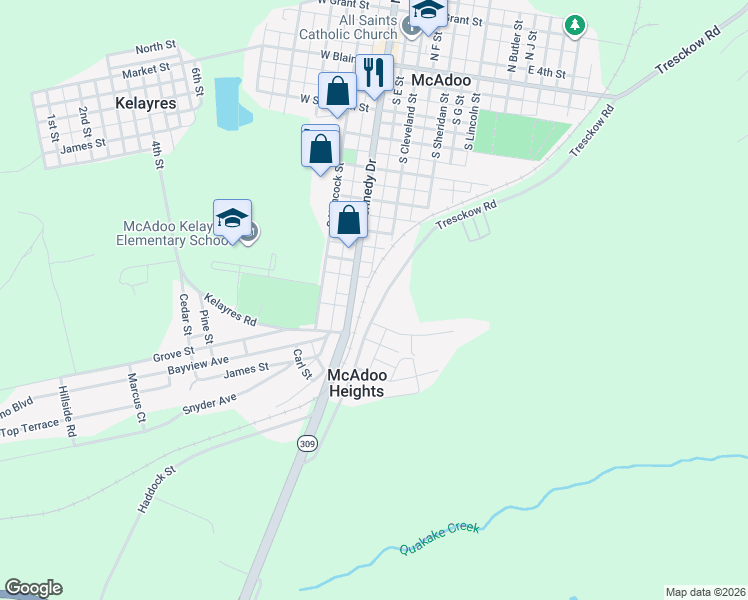 map of restaurants, bars, coffee shops, grocery stores, and more near 651 South Kennedy Drive in McAdoo