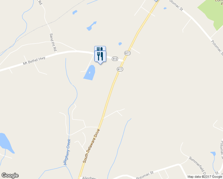 map of restaurants, bars, coffee shops, grocery stores, and more near 1977 North Delaware Drive in Mount Bethel