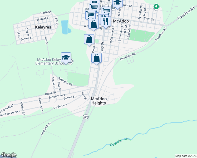 map of restaurants, bars, coffee shops, grocery stores, and more near 651 South Kennedy Drive in McAdoo