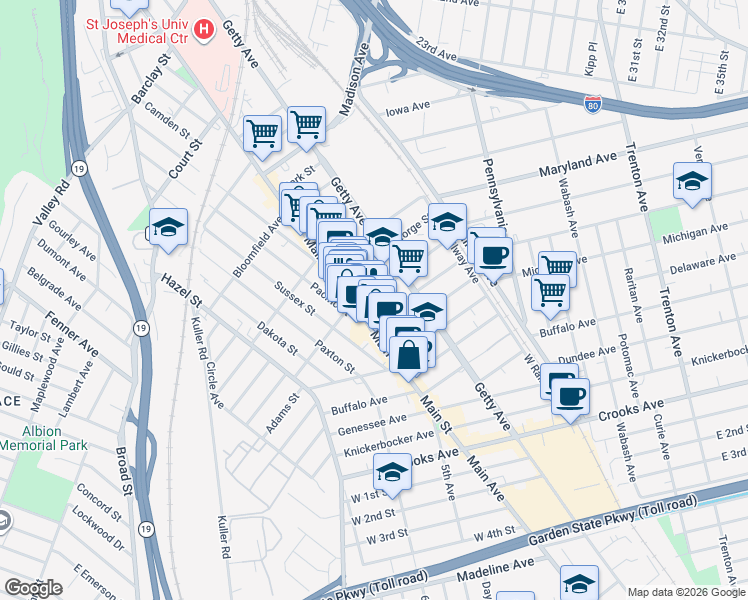 map of restaurants, bars, coffee shops, grocery stores, and more near 108 Gould Avenue in Paterson