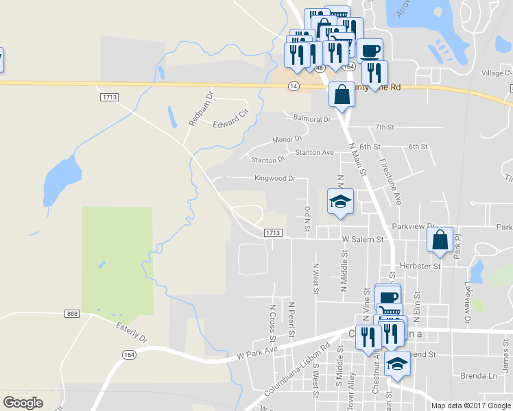 map of restaurants, bars, coffee shops, grocery stores, and more near 42074 Madison Drive in Columbiana