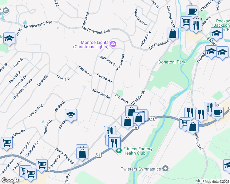 map of restaurants, bars, coffee shops, grocery stores, and more near 30 Farview Road in Rockaway