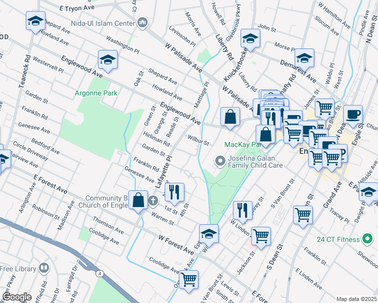 map of restaurants, bars, coffee shops, grocery stores, and more near 43 Coriander Way in Englewood