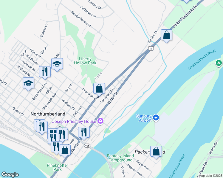 map of restaurants, bars, coffee shops, grocery stores, and more near 781 Toullman Avenue in Northumberland