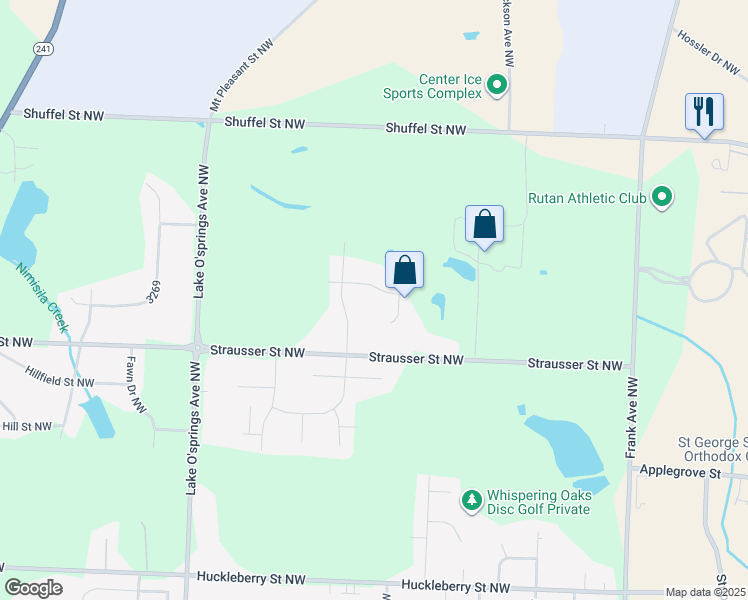 map of restaurants, bars, coffee shops, grocery stores, and more near 5576 Astrojet Street Northwest in North Canton