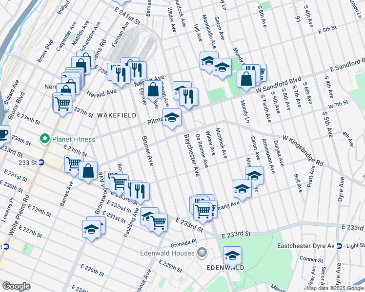 map of restaurants, bars, coffee shops, grocery stores, and more near 4160 Edson Avenue in Bronx