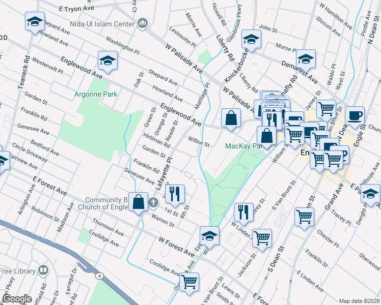 map of restaurants, bars, coffee shops, grocery stores, and more near 43 Coriander Way in Englewood