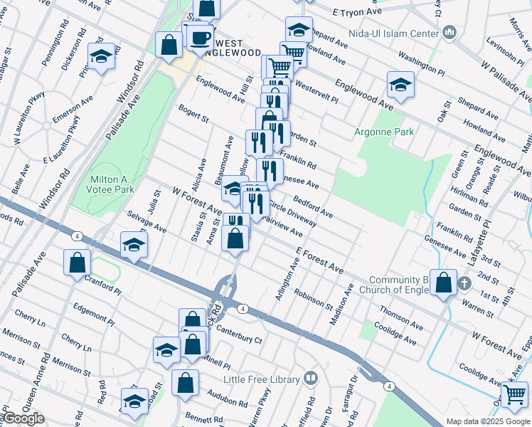 map of restaurants, bars, coffee shops, grocery stores, and more near 15 Fairview Avenue in Teaneck