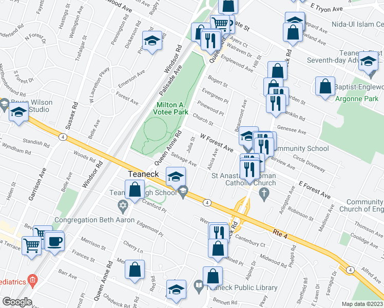 map of restaurants, bars, coffee shops, grocery stores, and more near 1146 Margaret Street in Teaneck