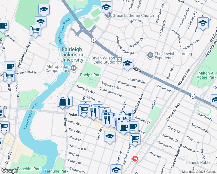 map of restaurants, bars, coffee shops, grocery stores, and more near 612 Sagamore Avenue in Teaneck