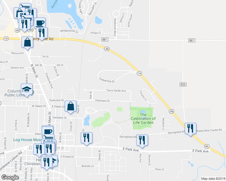 map of restaurants, bars, coffee shops, grocery stores, and more near 443 Terra Verde Avenue in Columbiana