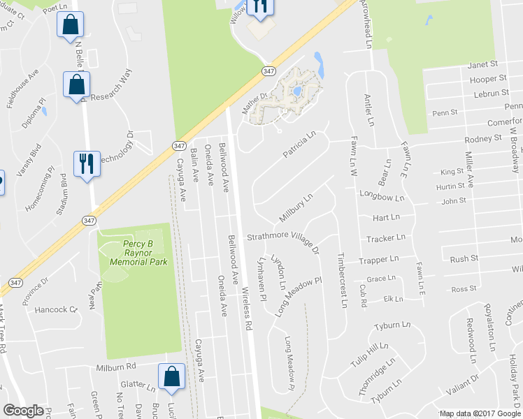 map of restaurants, bars, coffee shops, grocery stores, and more near 87 Patricia Lane in Centereach