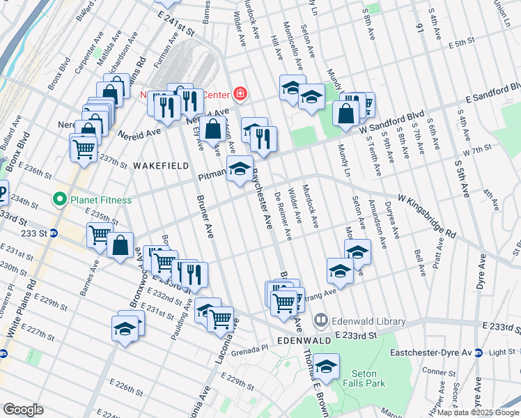 map of restaurants, bars, coffee shops, grocery stores, and more near 4160 Edson Avenue in Bronx