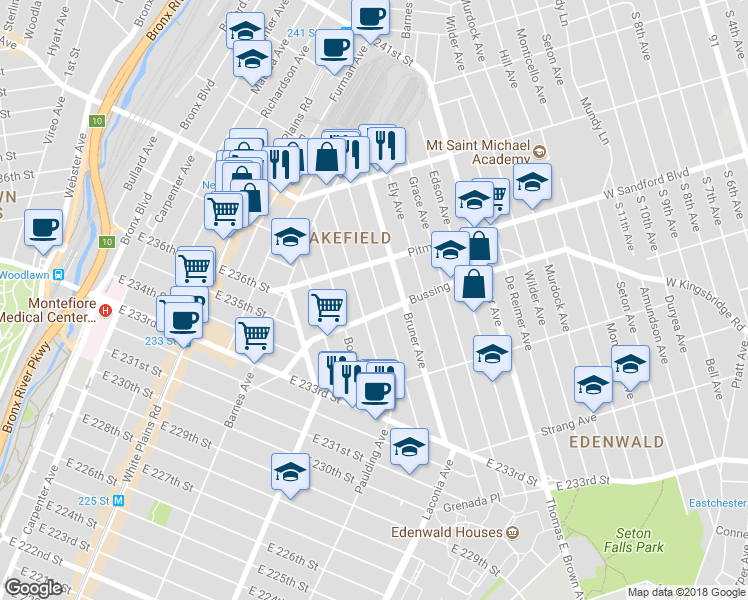 map of restaurants, bars, coffee shops, grocery stores, and more near 4213 Wickham Avenue in Bronx