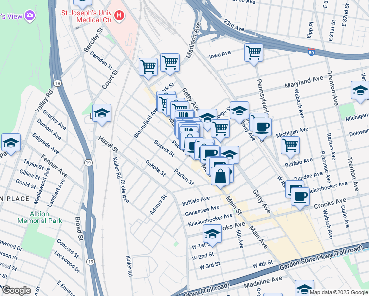 map of restaurants, bars, coffee shops, grocery stores, and more near 375 Pacific Street in Paterson