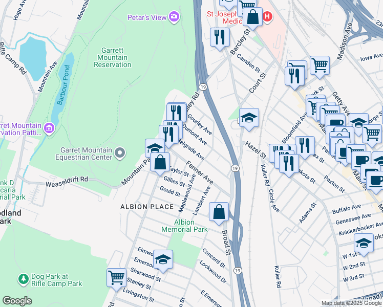 map of restaurants, bars, coffee shops, grocery stores, and more near 93 Belgrade Avenue in Clifton