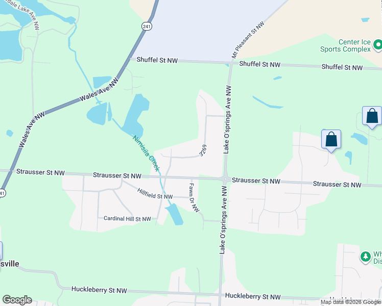 map of restaurants, bars, coffee shops, grocery stores, and more near 6149 Redford Road Northwest in North Canton