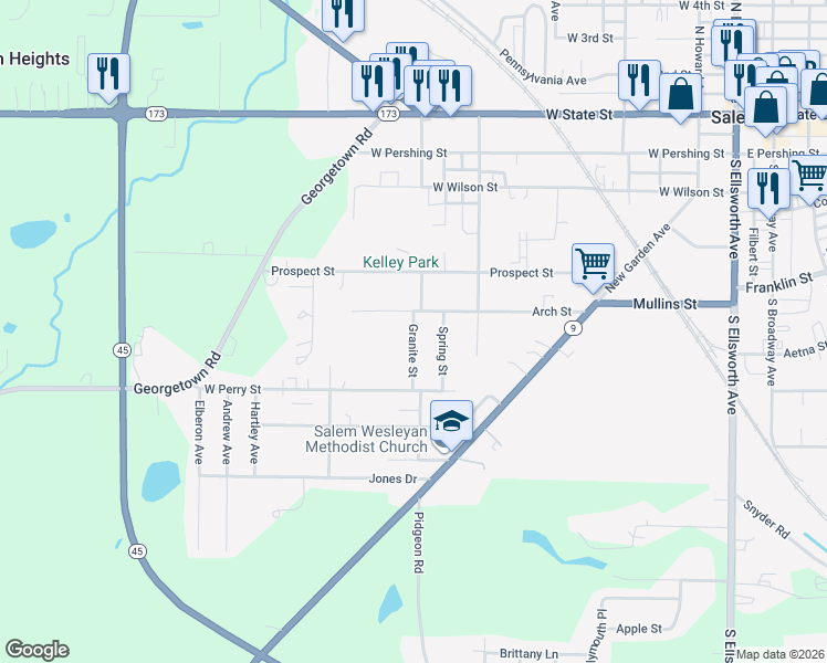 map of restaurants, bars, coffee shops, grocery stores, and more near 776 Granite St in Salem