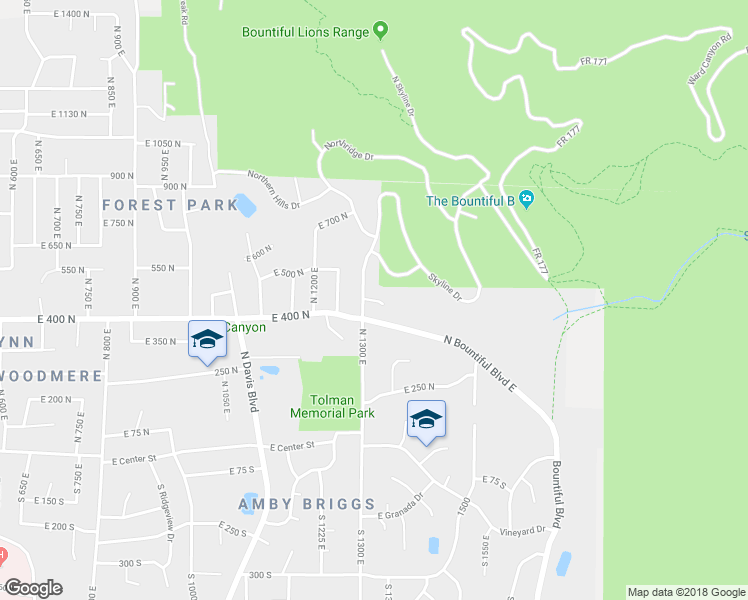 map of restaurants, bars, coffee shops, grocery stores, and more near 500 North in Bountiful