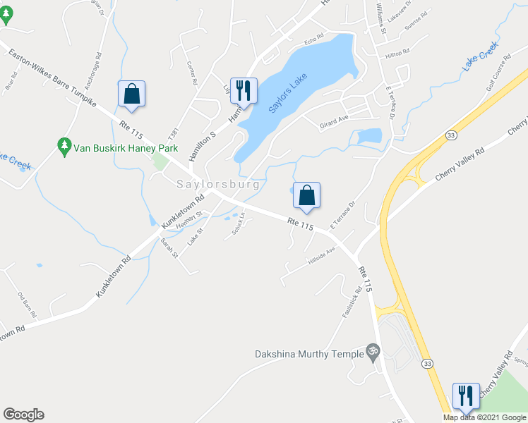 map of restaurants, bars, coffee shops, grocery stores, and more near Route 115 in Saylorsburg