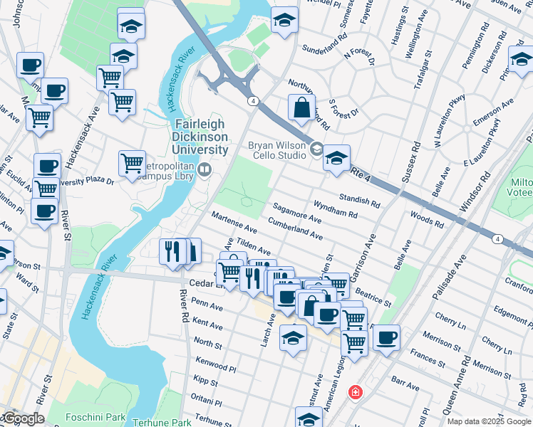 map of restaurants, bars, coffee shops, grocery stores, and more near 641 Cumberland Ave in Teaneck