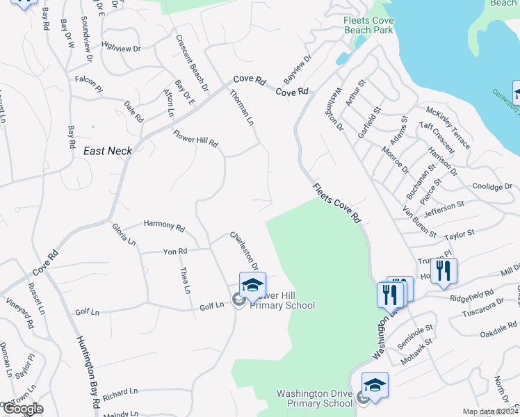 map of restaurants, bars, coffee shops, grocery stores, and more near 25 Thorman Lane in Huntington