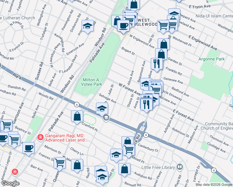 map of restaurants, bars, coffee shops, grocery stores, and more near 1146 Margaret Street in Teaneck