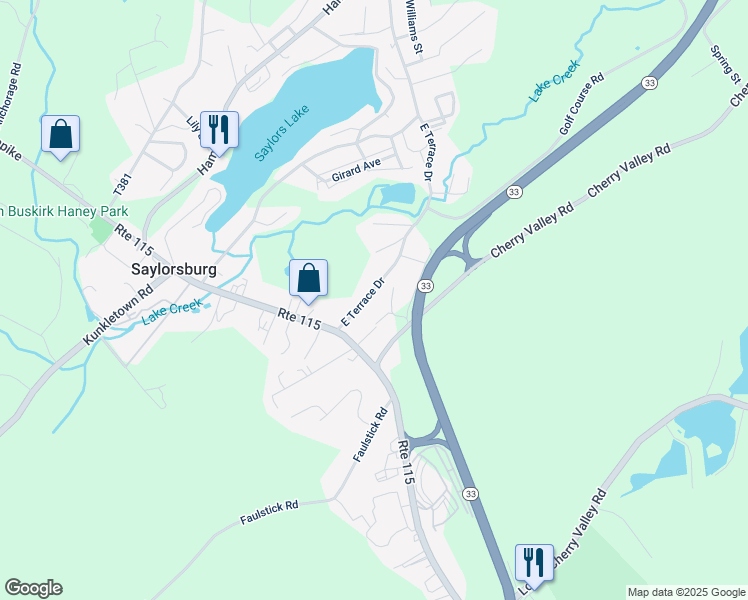 map of restaurants, bars, coffee shops, grocery stores, and more near 122 East Terrace Drive in Saylorsburg