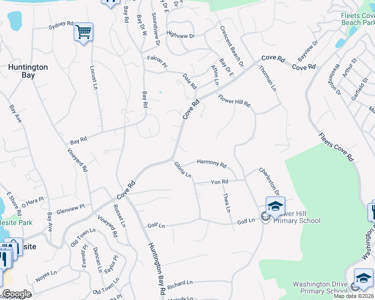 map of restaurants, bars, coffee shops, grocery stores, and more near 52 Cove Road in Huntington