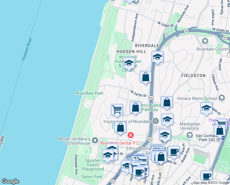 map of restaurants, bars, coffee shops, grocery stores, and more near 690 West 247th Street in The Bronx