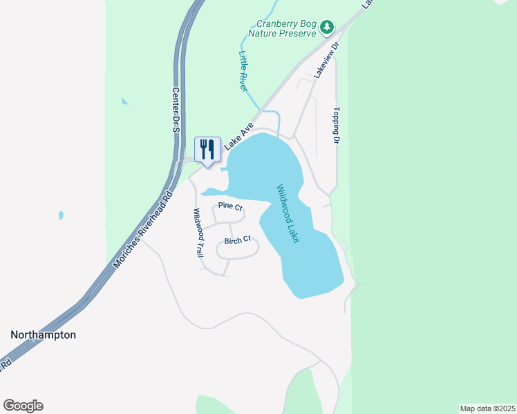 map of restaurants, bars, coffee shops, grocery stores, and more near 20 Pine Court in Riverhead