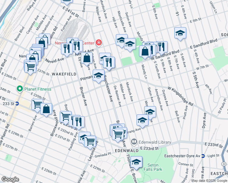 map of restaurants, bars, coffee shops, grocery stores, and more near 4149 De Reimer Avenue in Bronx