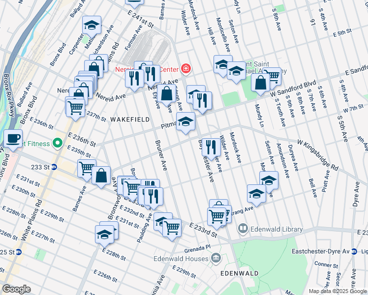 map of restaurants, bars, coffee shops, grocery stores, and more near 4169 Grace Avenue in Bronx