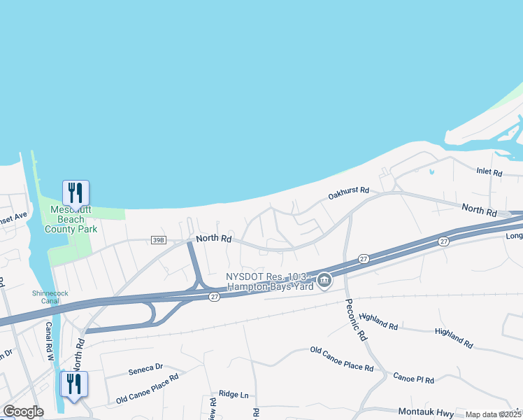 map of restaurants, bars, coffee shops, grocery stores, and more near 2 Oakhurst Road in Hampton Bays