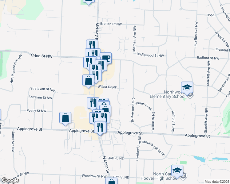map of restaurants, bars, coffee shops, grocery stores, and more near 1685 Beechwood Avenue Northeast in North Canton