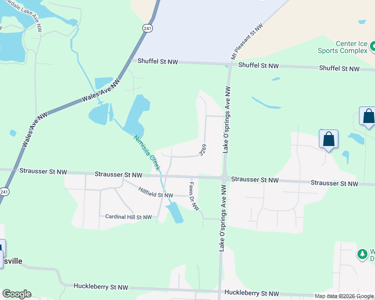 map of restaurants, bars, coffee shops, grocery stores, and more near 6149 Redford Road Northwest in North Canton