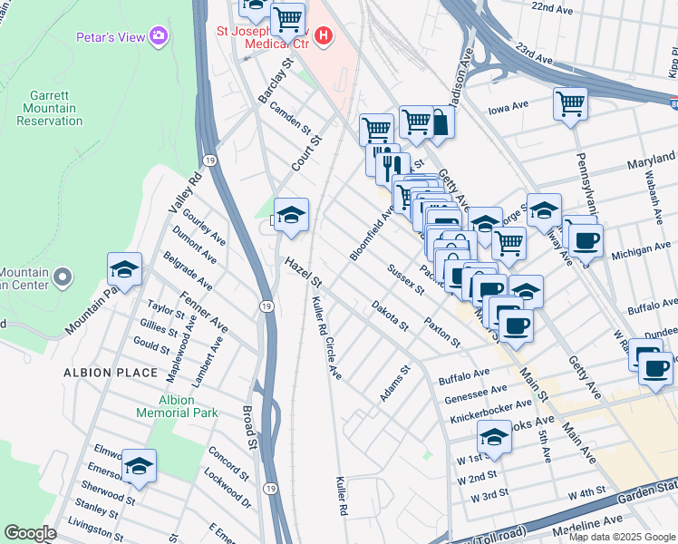 map of restaurants, bars, coffee shops, grocery stores, and more near 275 Dakota Street in Paterson