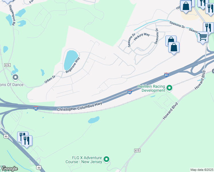 map of restaurants, bars, coffee shops, grocery stores, and more near 4307 Woodmont Court in Mount Arlington