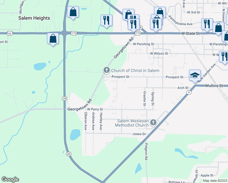 map of restaurants, bars, coffee shops, grocery stores, and more near 1133 Prospect Street in Salem