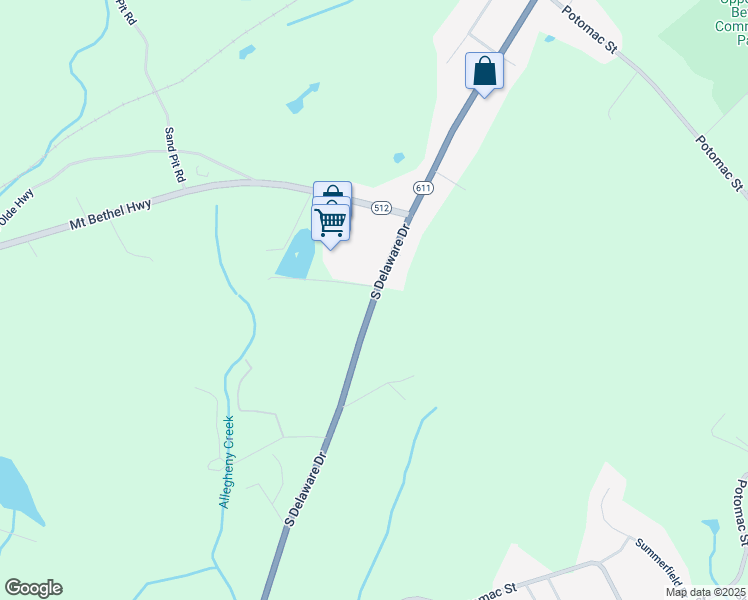 map of restaurants, bars, coffee shops, grocery stores, and more near 2125 South Delaware Drive in Mount Bethel