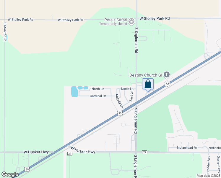 map of restaurants, bars, coffee shops, grocery stores, and more near 201 North Lane in Grand Island