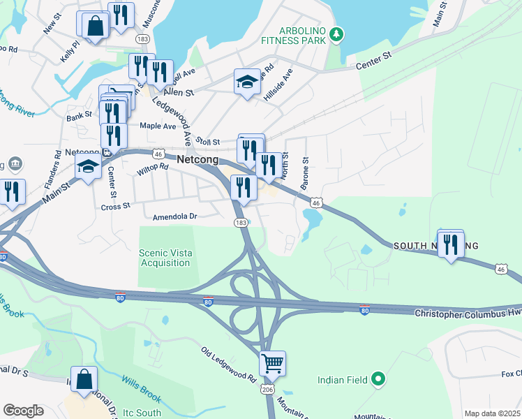 map of restaurants, bars, coffee shops, grocery stores, and more near 2 Chestnut Street in Netcong