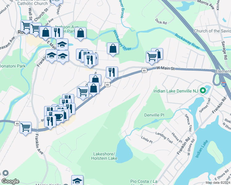 map of restaurants, bars, coffee shops, grocery stores, and more near 3 Hillside Avenue in Rockaway