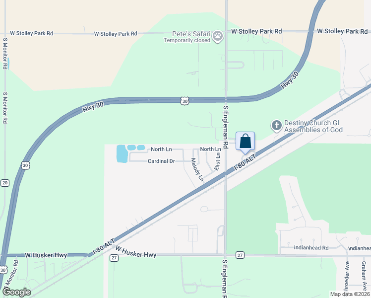 map of restaurants, bars, coffee shops, grocery stores, and more near 140 Melody Lane in Grand Island