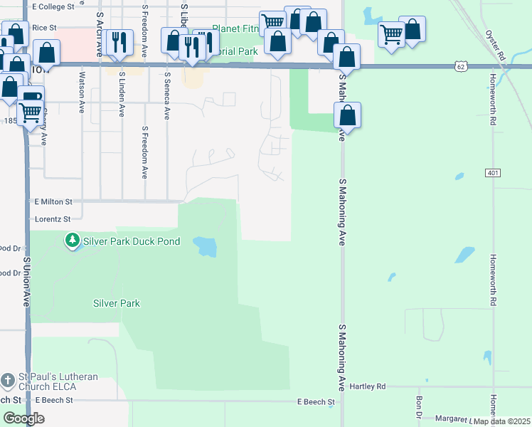 map of restaurants, bars, coffee shops, grocery stores, and more near 2700 Fairway Lane in Alliance
