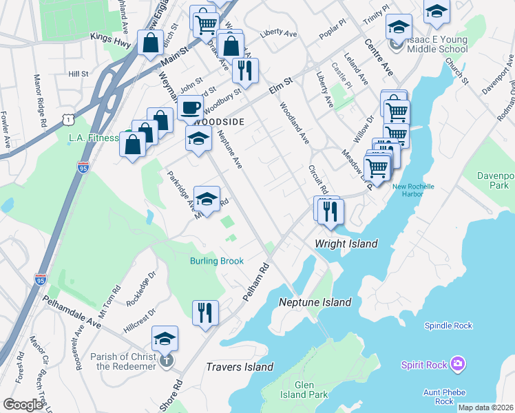 map of restaurants, bars, coffee shops, grocery stores, and more near 246 Weyman Avenue in New Rochelle