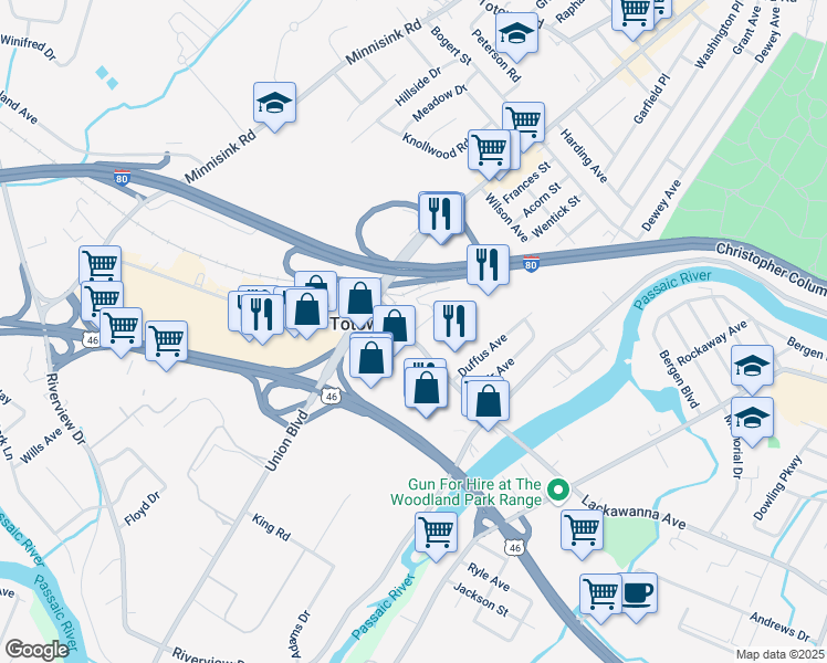 map of restaurants, bars, coffee shops, grocery stores, and more near 33 Davidson Avenue in Totowa